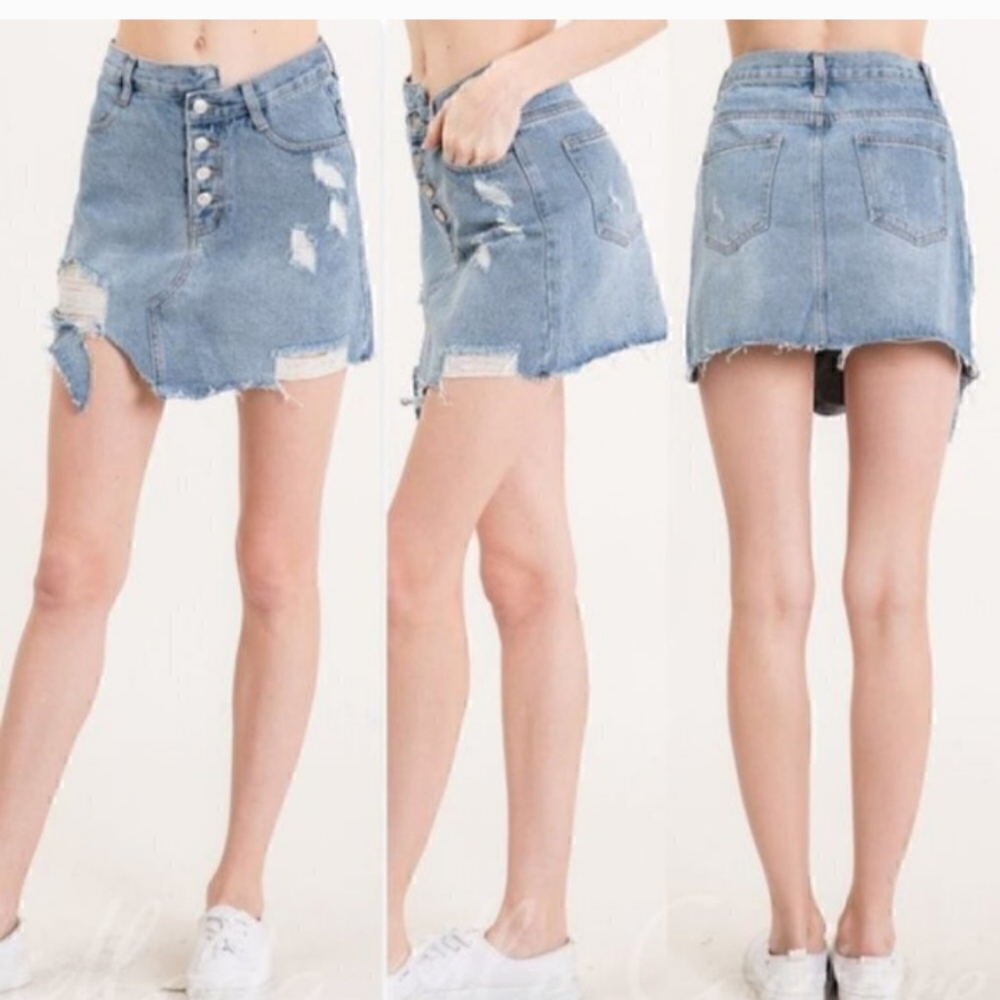 Distressed Denim Mini Skirt